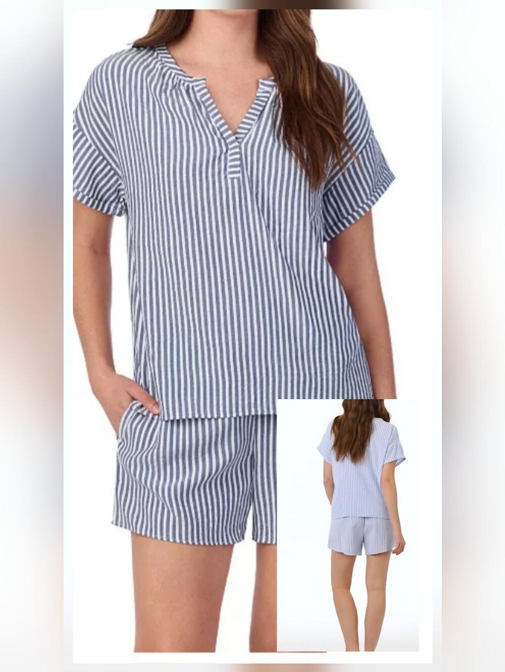 Draper James 2-Piece Seersucker Short Sleeve Pajama Top & Shorts Set Sz XL